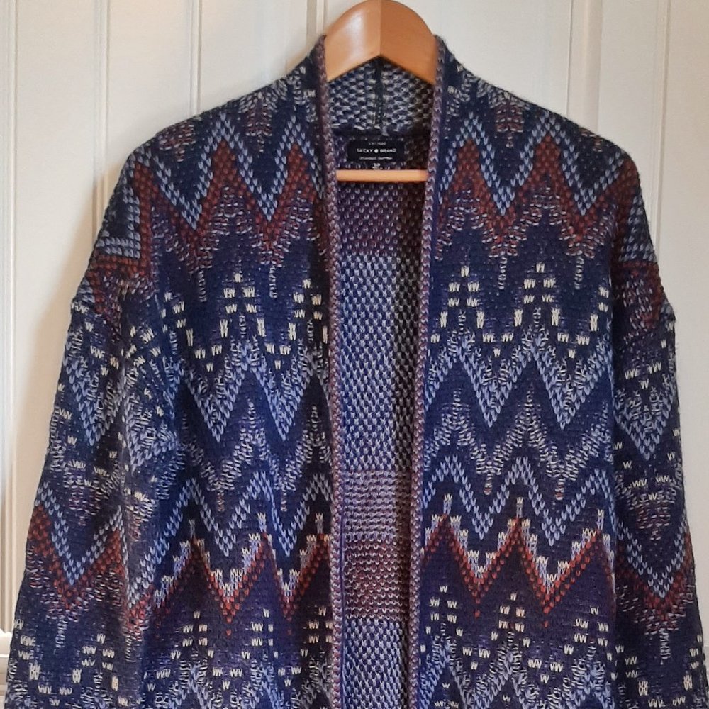 Lucky Brand Wool Blend Long Open Front Cardigan SZ S - Picture 2 of 8